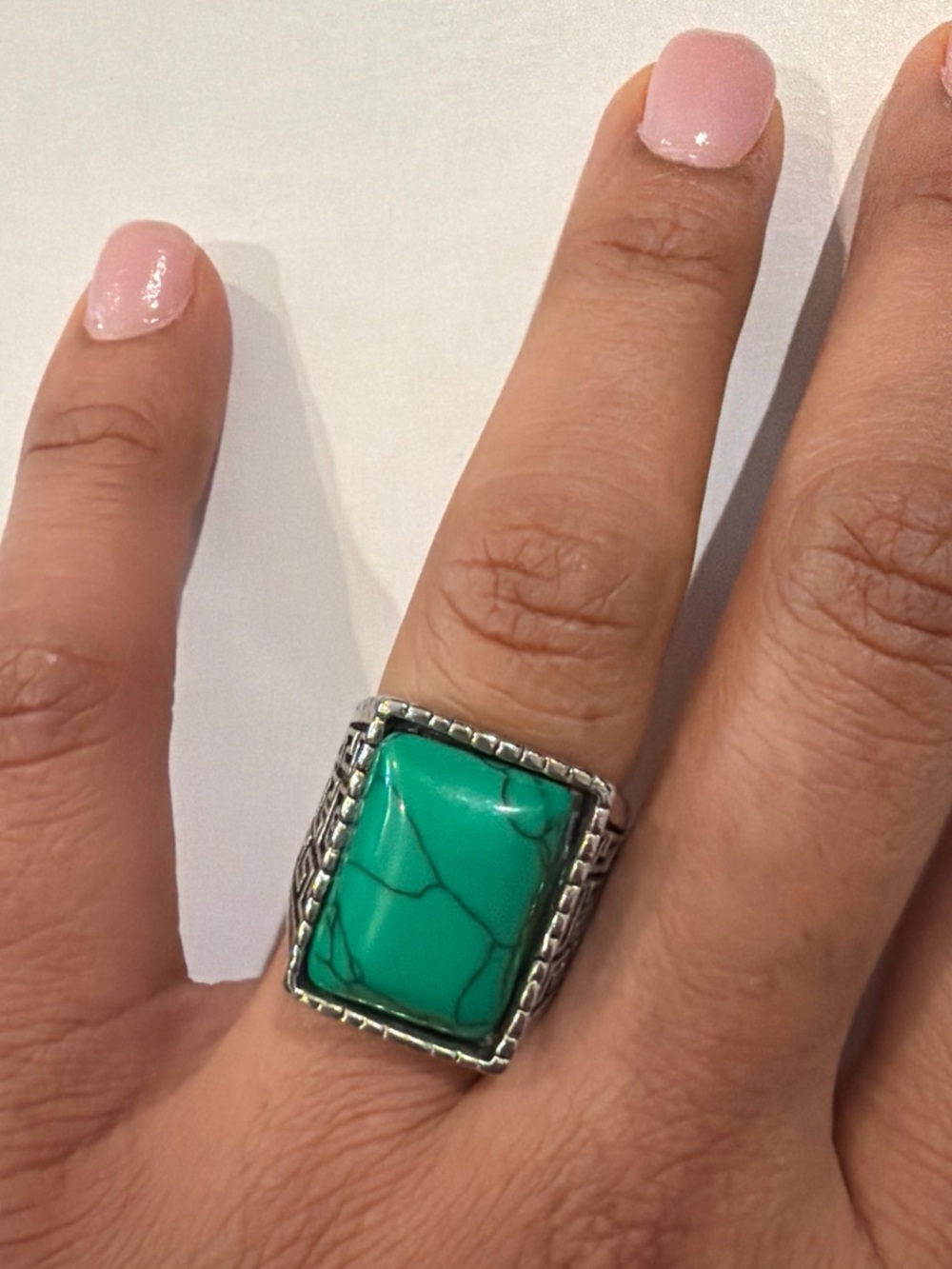 Turquoise Statement Ring - Bold Green Stone Silver Setting